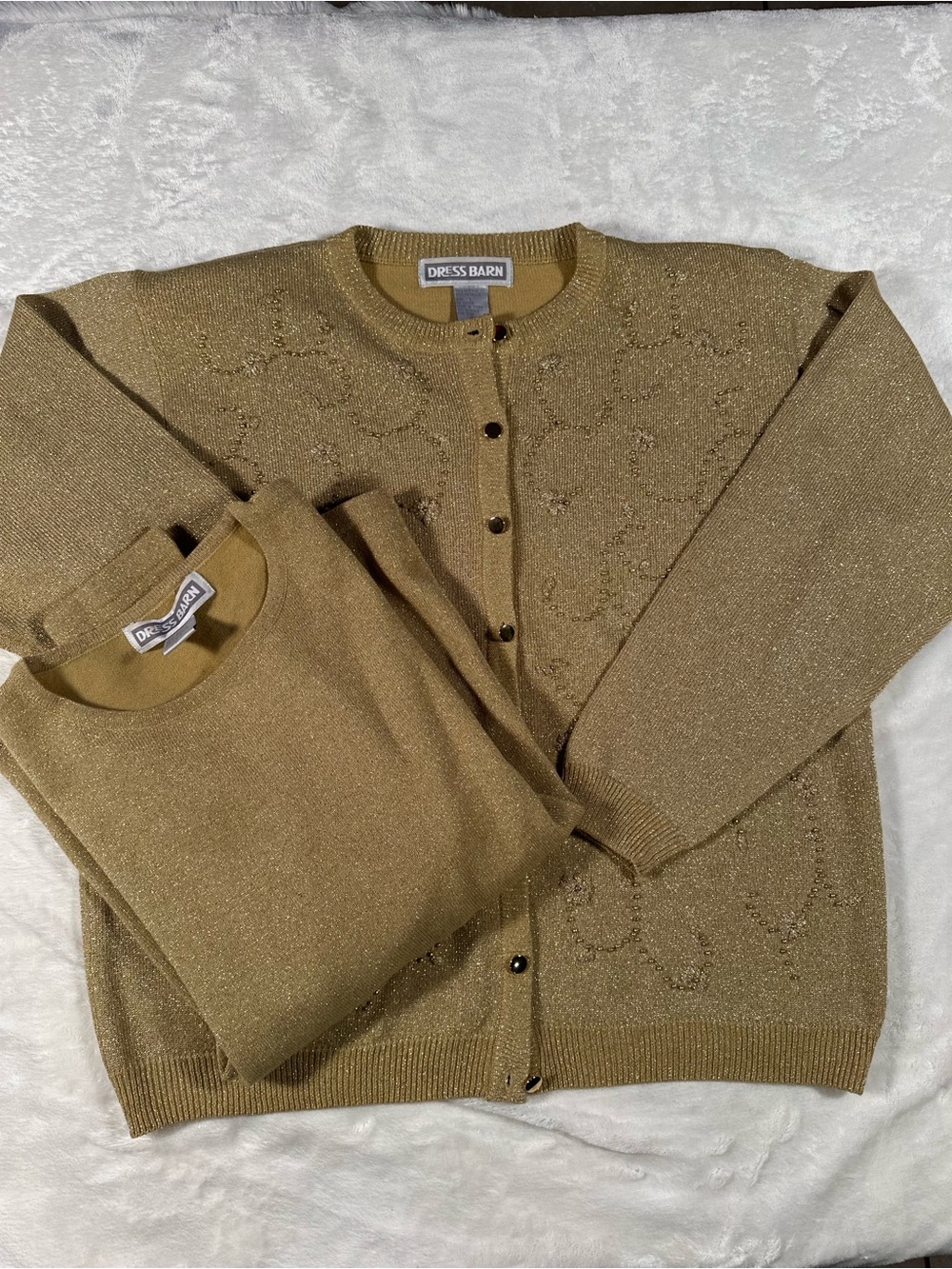 Dress Barn Gold Metallic Crewneck Sweater & Button-Front Cardigan Set